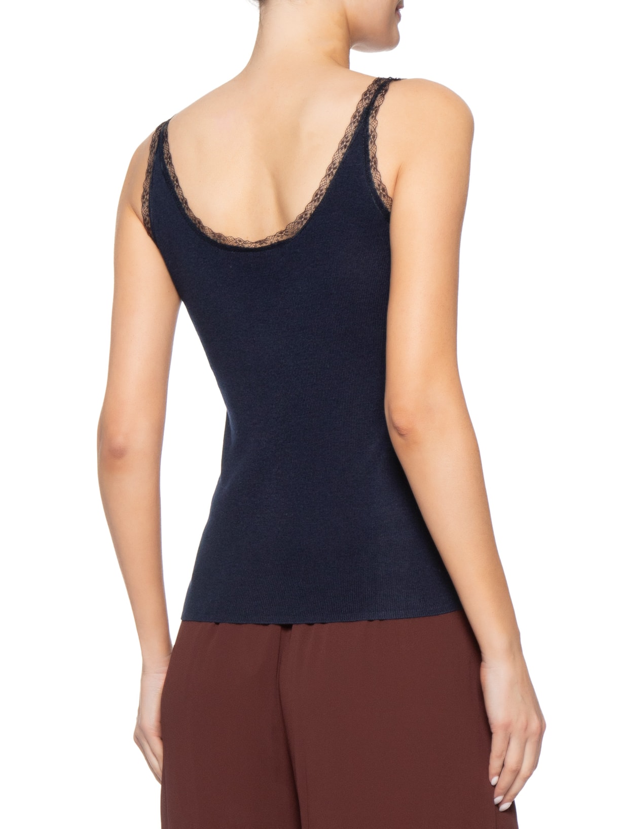 Blusa Feminina Com Detalhe Com Renda Em Tricot Azul '2Essential