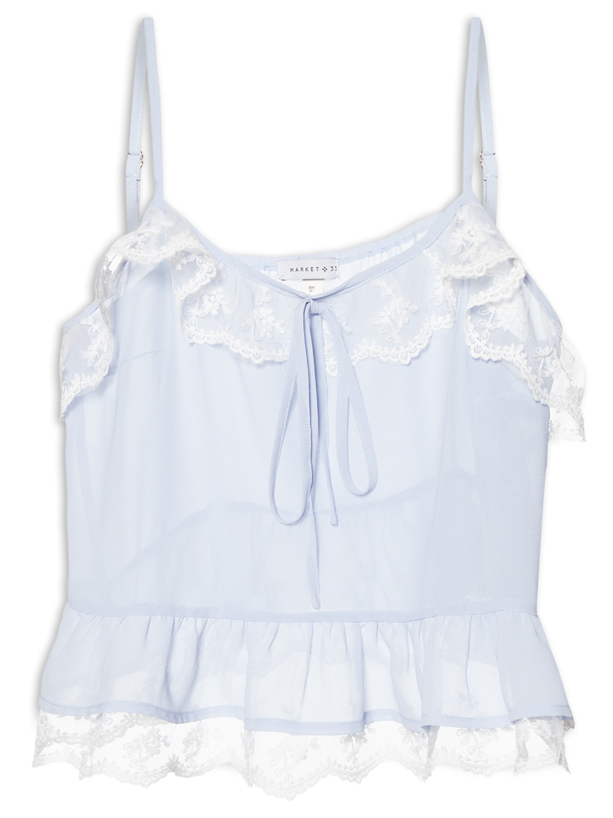 Blusa Feminina com Detalhes em Renda Azul Market 33
