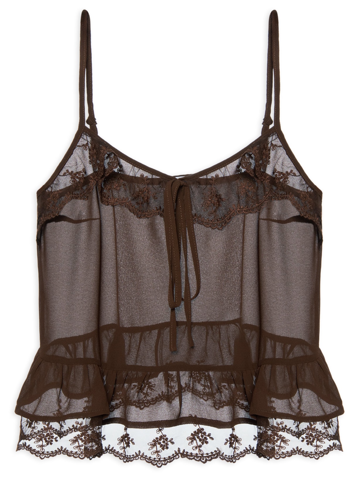 Blusa Feminina com Detalhes em Renda Marrom Market 33