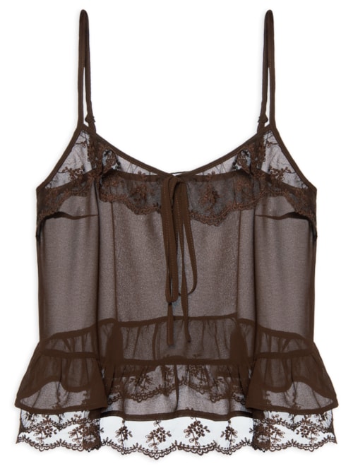 Blusa Feminina com Detalhes em Renda - Marrom