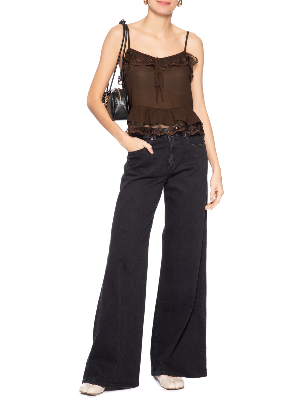 Blusa Feminina com Detalhes em Renda Marrom Market 33