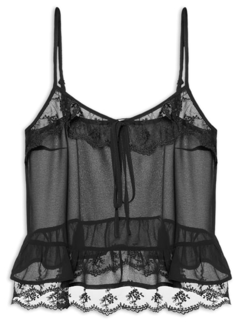 Blusa Feminina com Detalhes em Renda - Preto