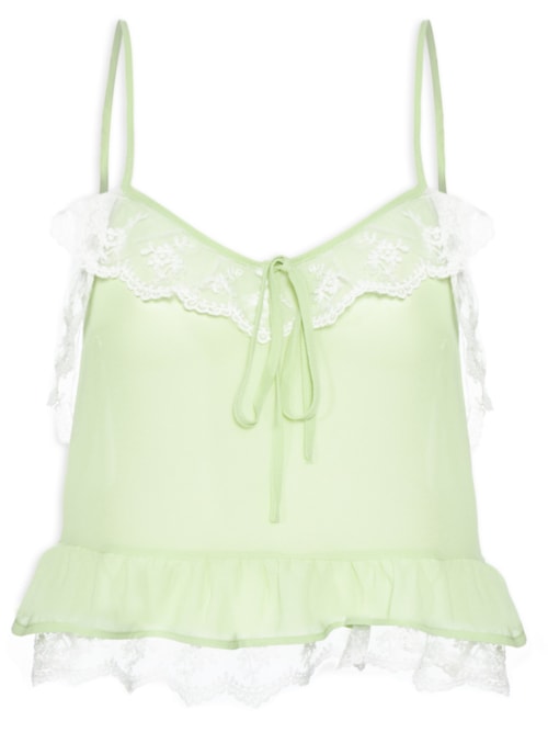 Blusa Feminina com Detalhes em Renda - Verde