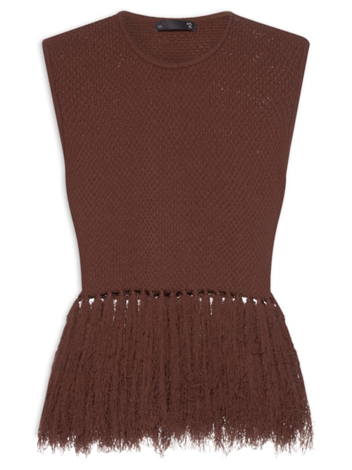 Blusa Feminina Com Franjas Em Tricot - Marrom