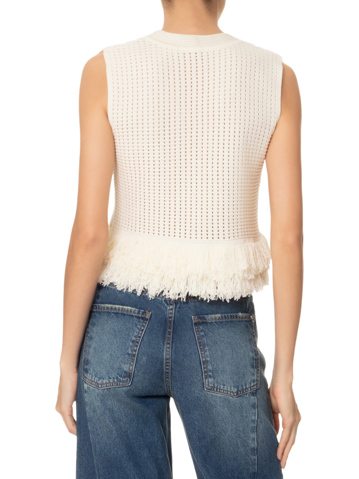 Blusa Feminina Com Franjas Em Tricot Off White '2Essential