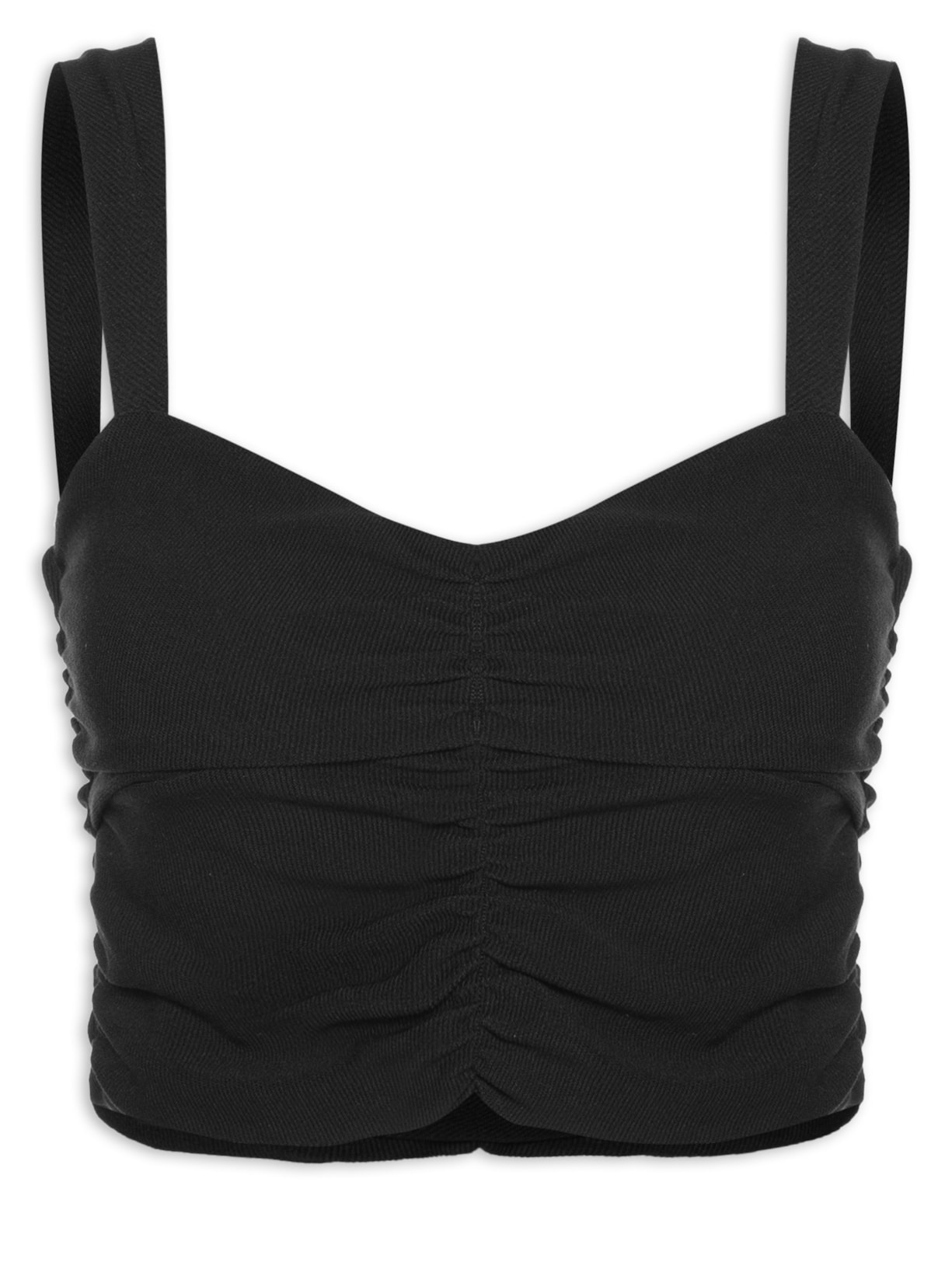 Blusa Feminina Com Franzidos E Alça Larga - Preto