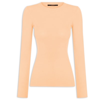 Blusa Feminina Com Manga Longa Canelada De Tricot - Laranja