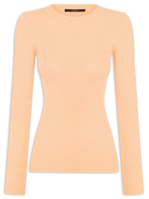 Blusa Feminina Com Manga Longa Canelada De Tricot - Laranja