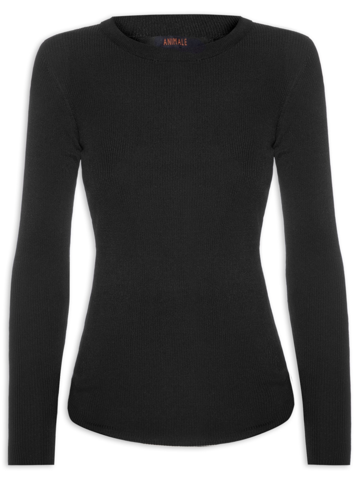 Blusa Feminina Com Manga Longa Canelada De Tricot - Preto