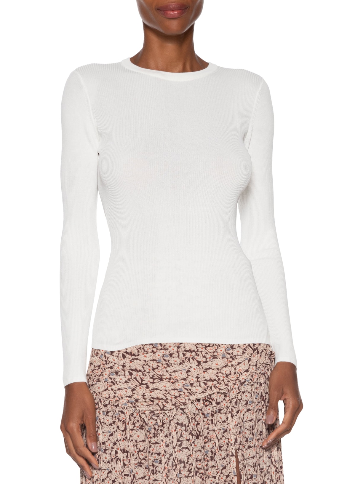 Blusa Feminina Com Manga Longa Canelado De Tricot Branco Animale