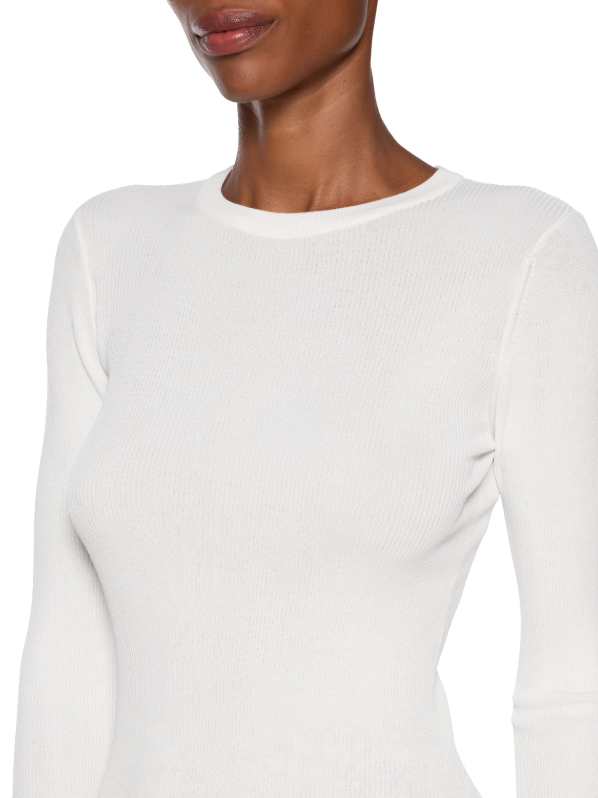Blusa Feminina Com Manga Longa Canelado De Tricot Branco Animale