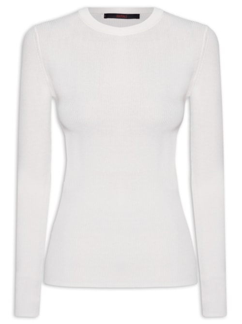 Blusa Feminina Com Manga Longa Canelado De Tricot - Branco