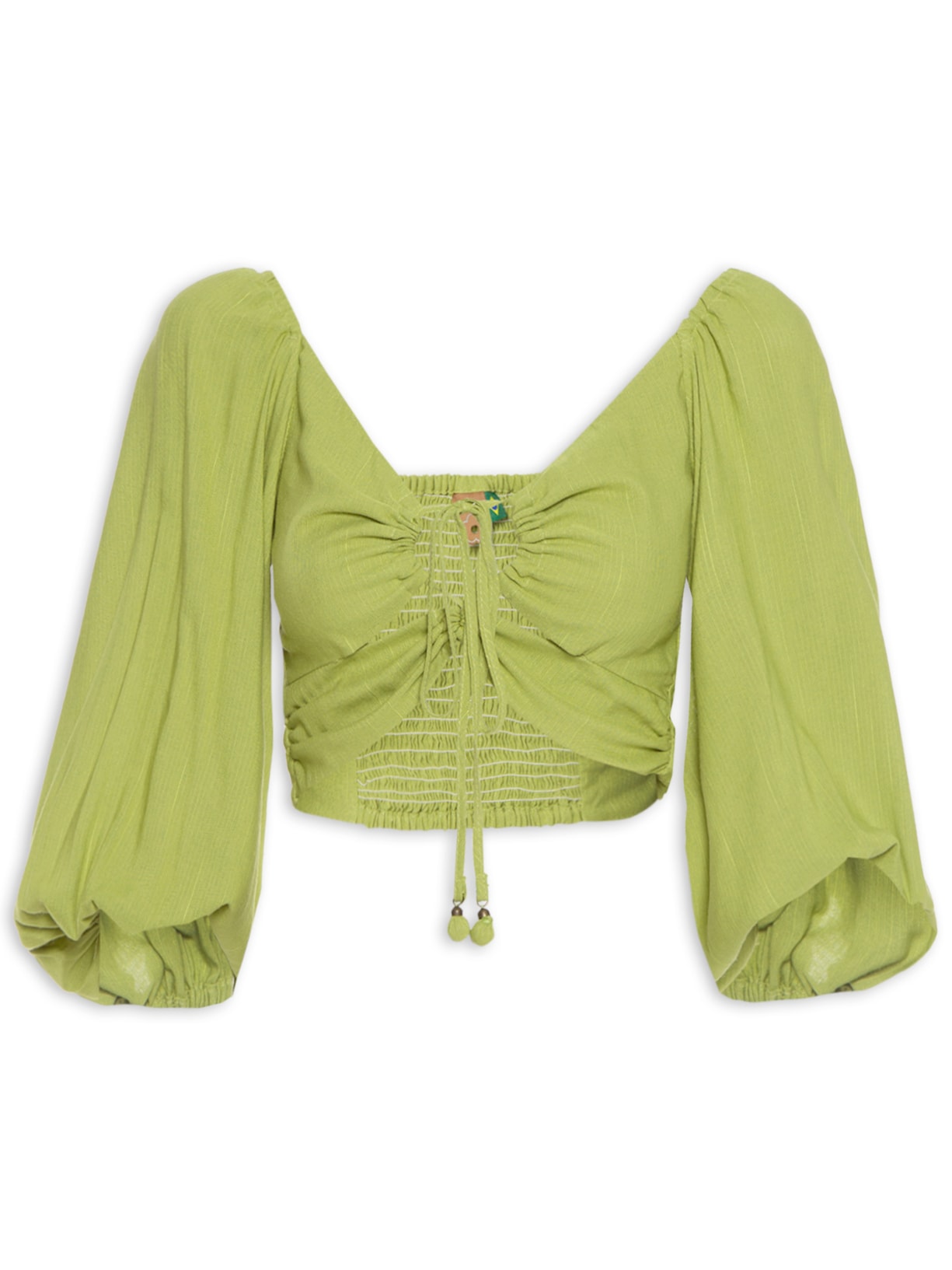 Blusa Feminina Com Manga Recorte Franzido - Verde
