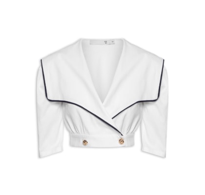 Blusa Feminina Com Pala Sobreposta Em Linho Misto - Branco