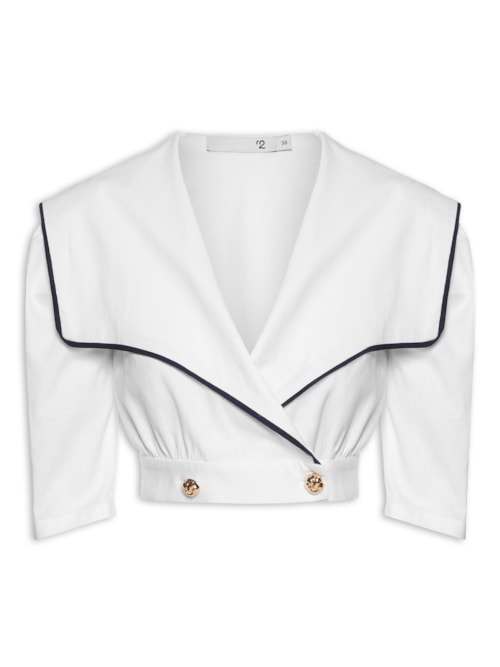 Blusa Feminina Com Pala Sobreposta Em Linho Misto - Branco