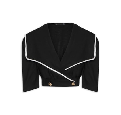 Blusa Feminina Com Pala Sobreposta Em Linho Misto - Preto