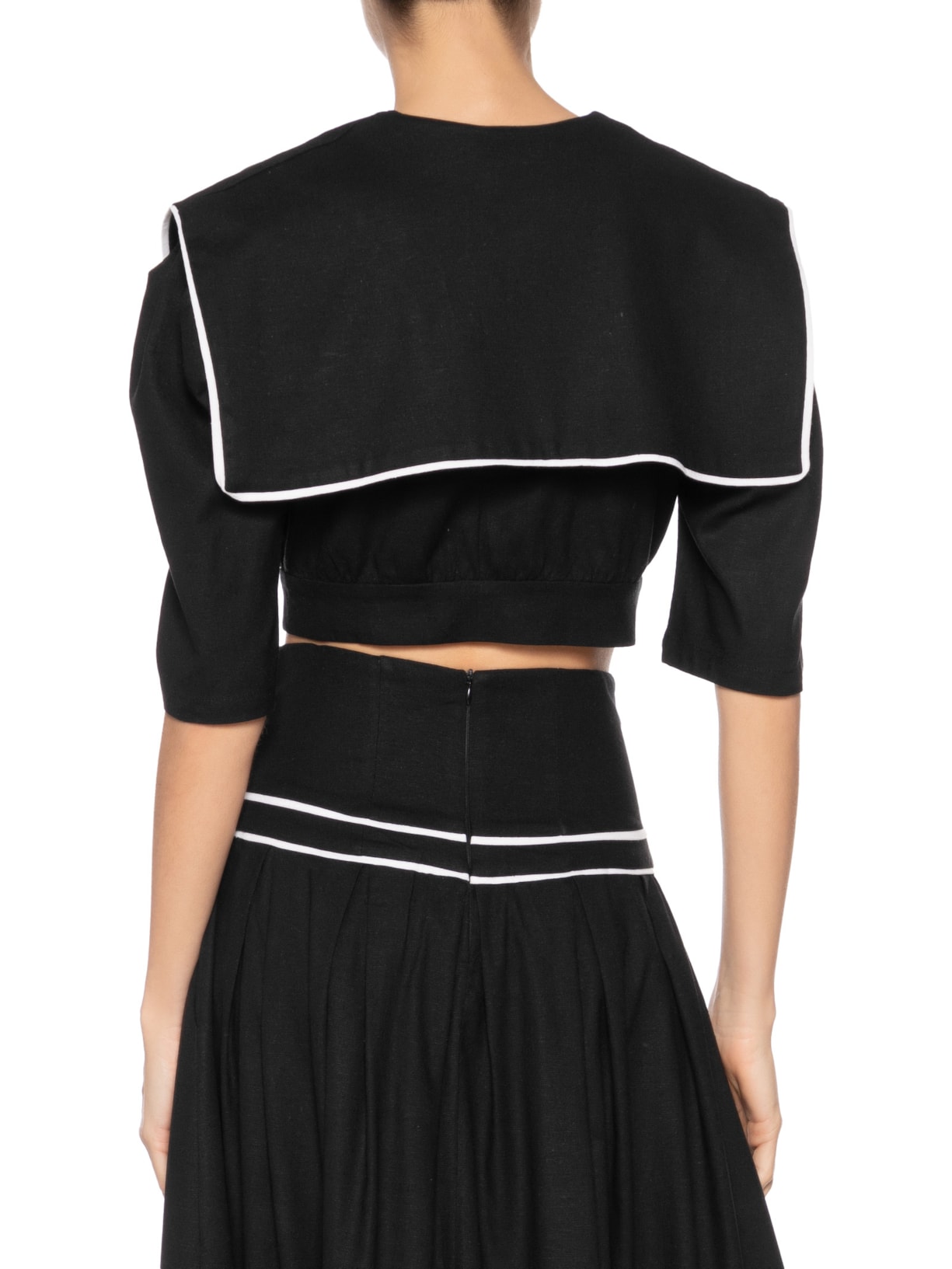 Blusa Feminina Com Pala Sobreposta Em Linho Misto Preto '2Essential