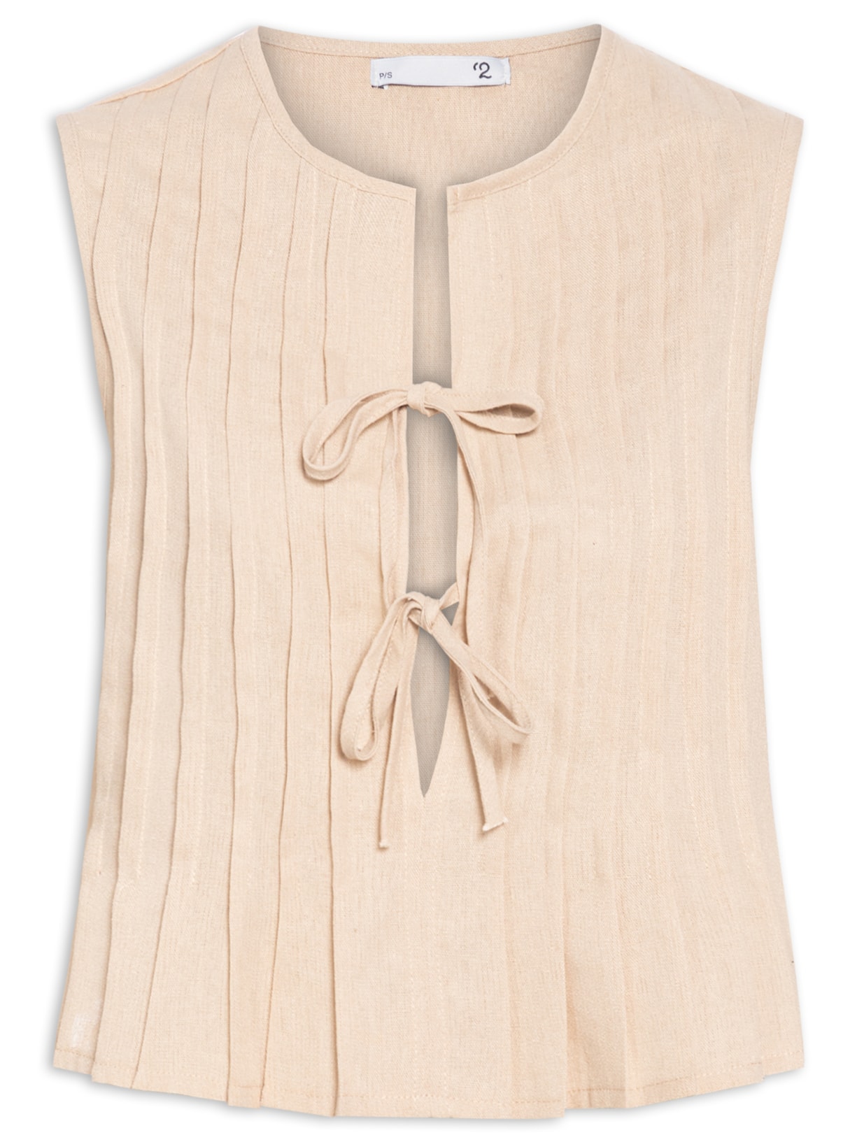 Blusa Feminina Com Pregas E Amarração Frontal - Bege