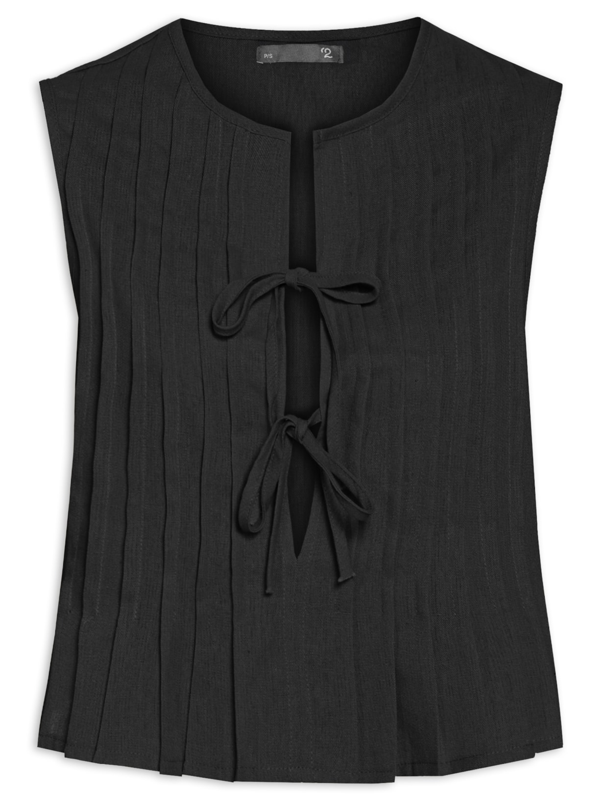 Blusa Feminina Com Pregas E Amarração Frontal - Preto