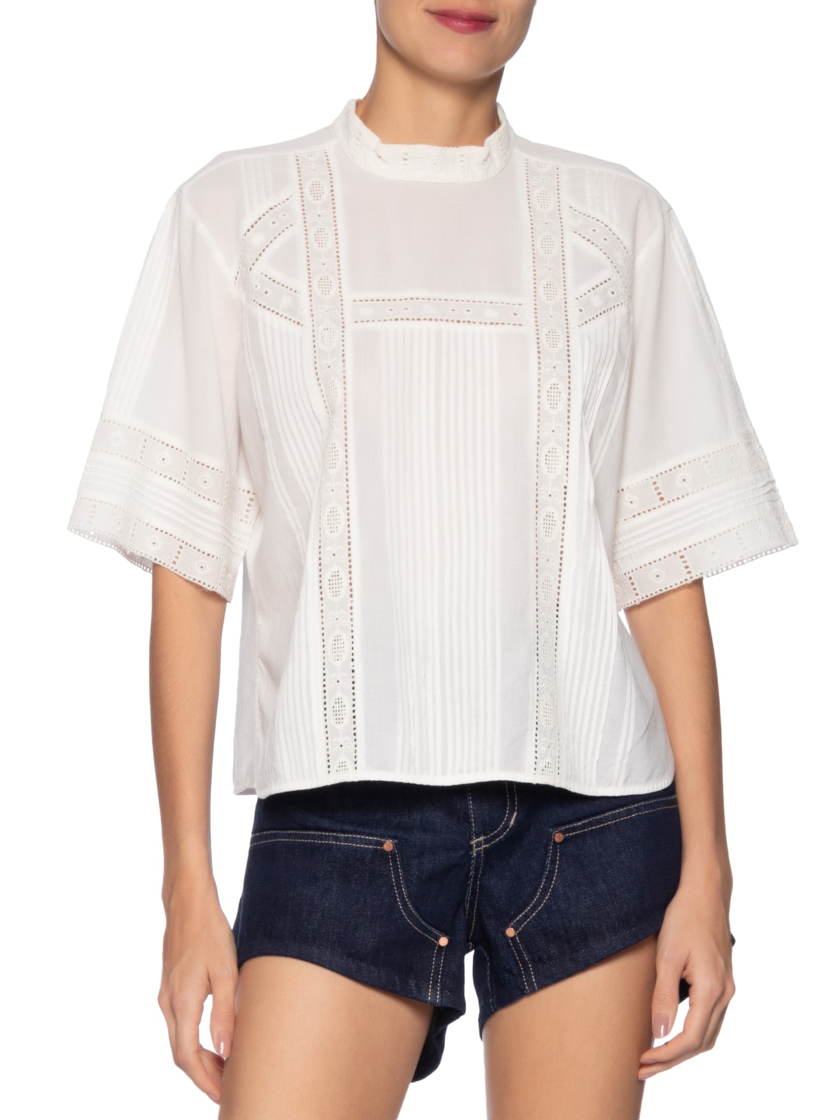 Blusa Feminina Com Pregas E Renda Branco Animale