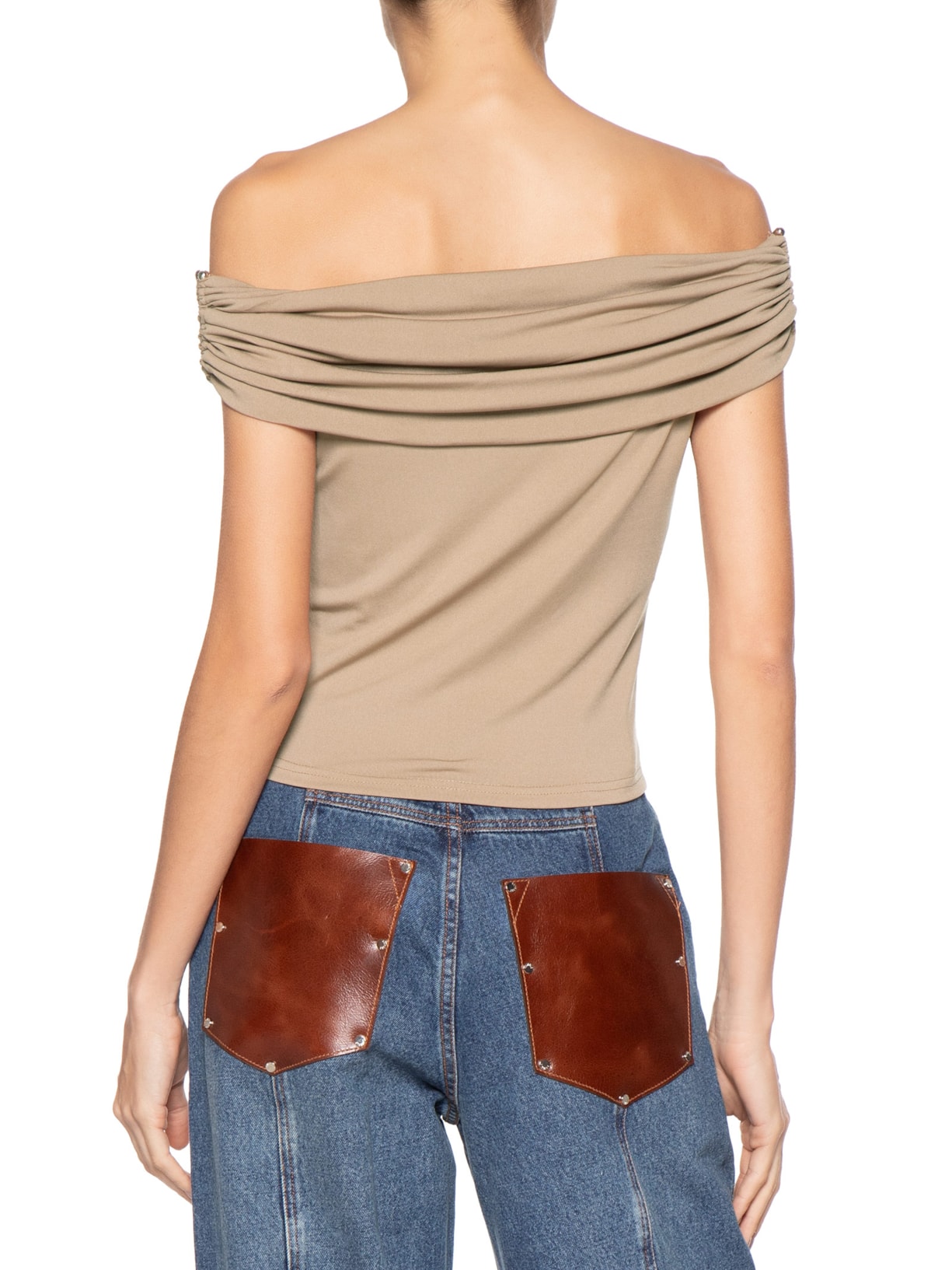 Blusa Feminina Com Sobreposição Plissada Bege Market 33