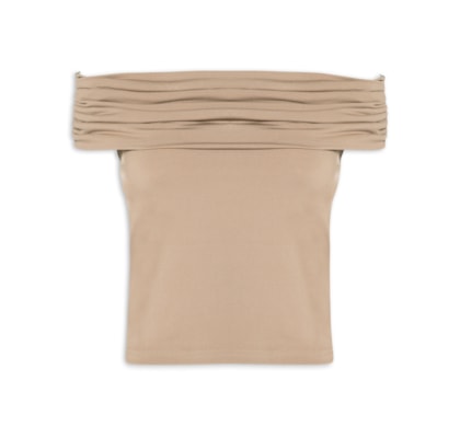 Blusa Feminina Com Sobreposição Plissada - Bege