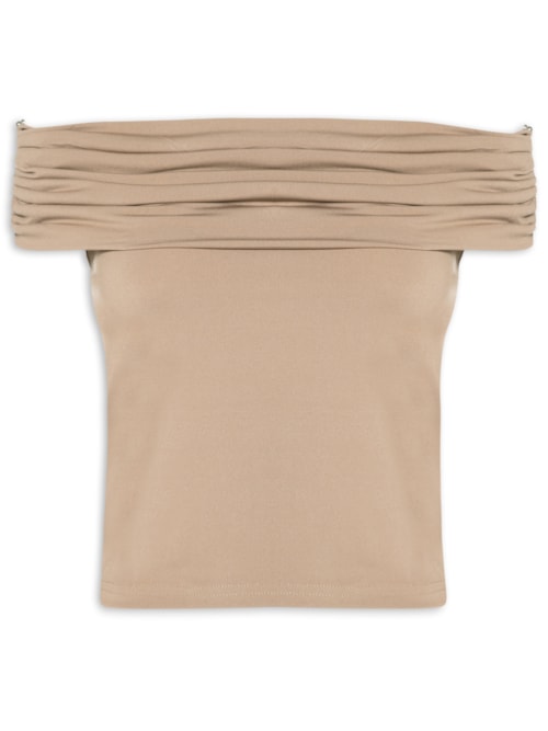 Blusa Feminina Com Sobreposição Plissada - Bege