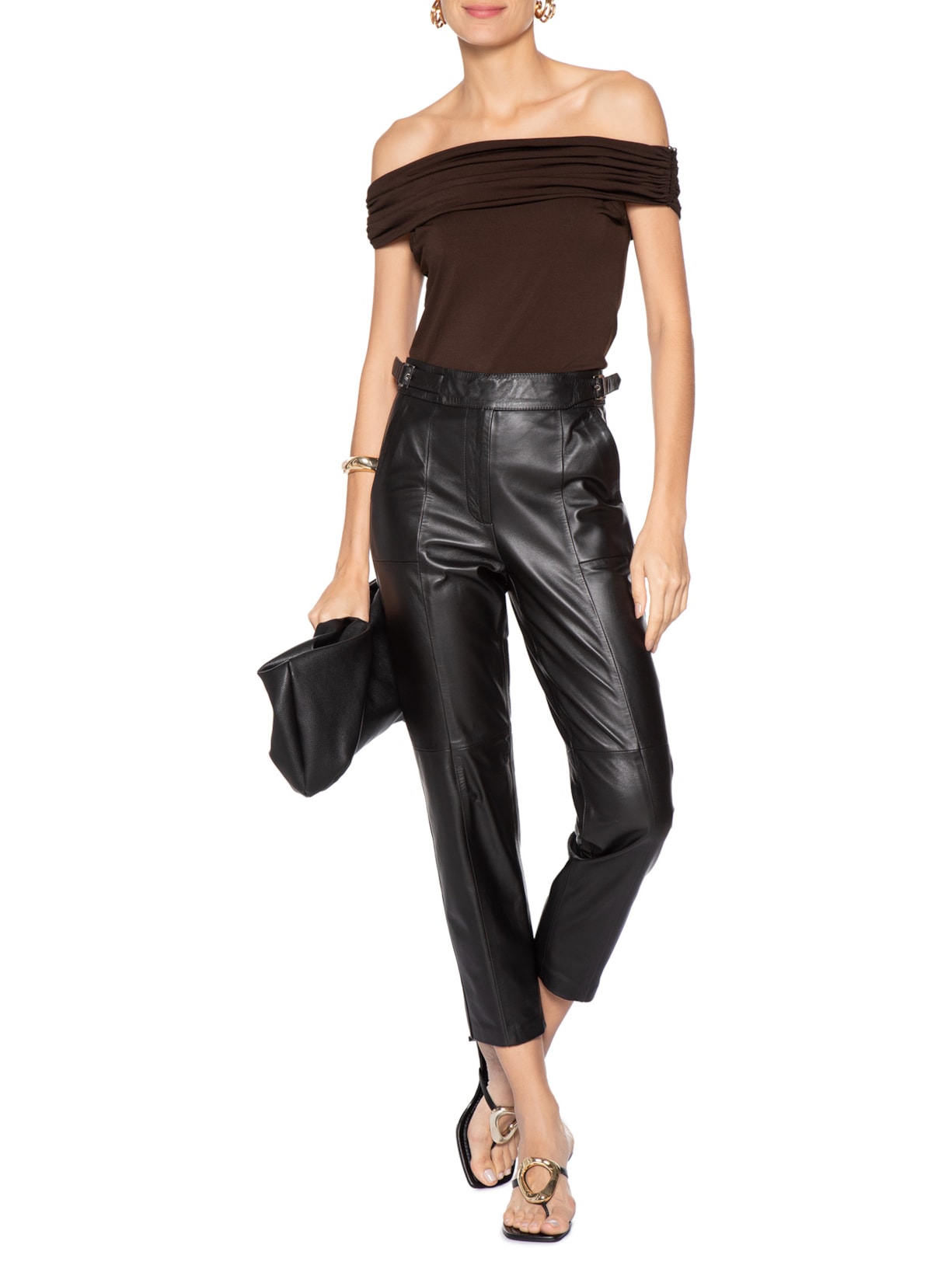 Blusa Feminina Com Sobreposição Plissada Marrom Market 33