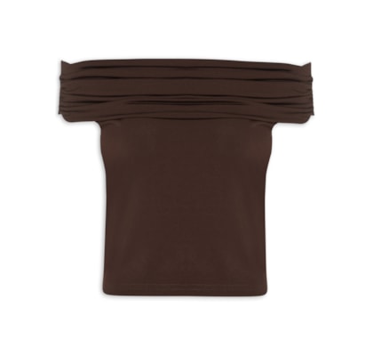 Blusa Feminina Com Sobreposição Plissada - Marrom