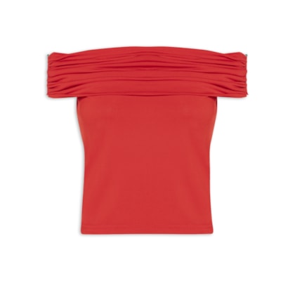 Blusa Feminina Com Sobreposição Plissada - Vermelho