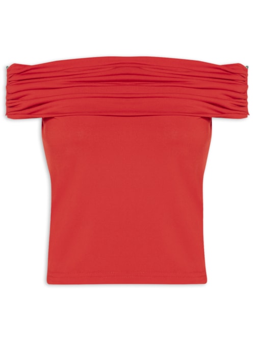Blusa Feminina Com Sobreposição Plissada - Vermelho