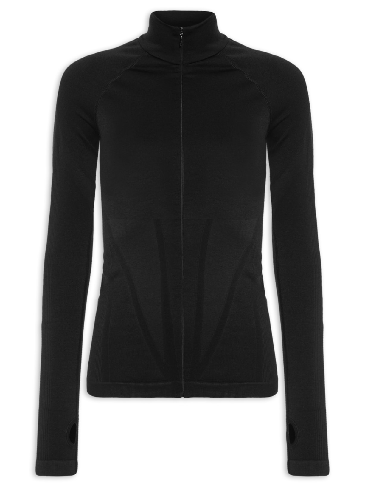 Blusa Feminina Com Zíper Em Jersey Stretch - Preto