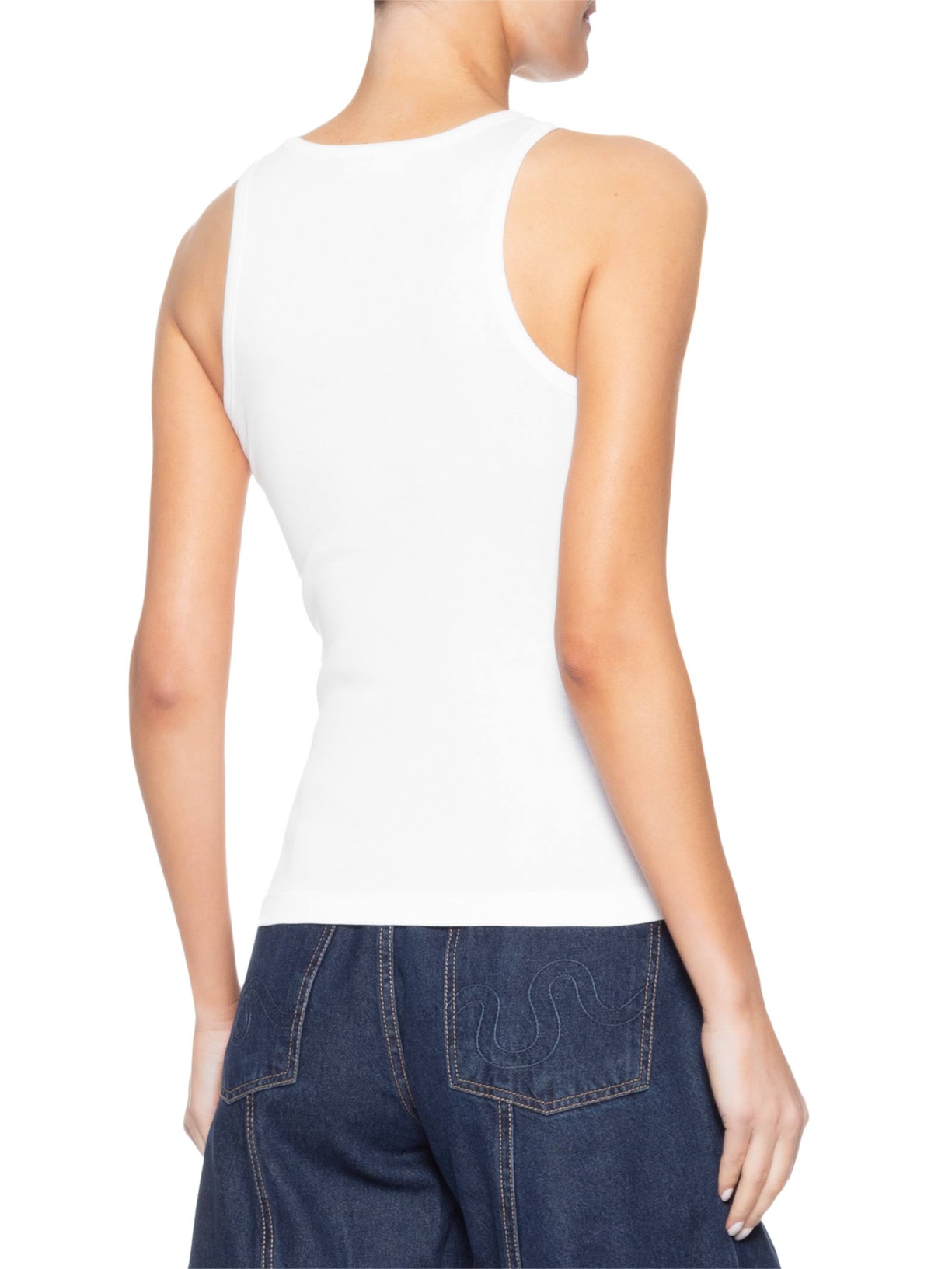 Blusa Feminina Compact Rib Jersey Tank Cherry Branco Ganni