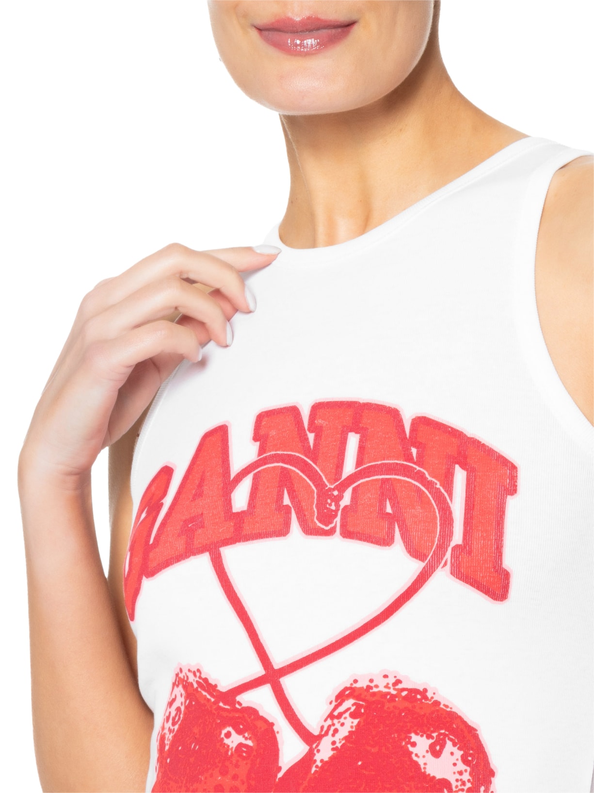 Blusa Feminina Compact Rib Jersey Tank Cherry Branco Ganni