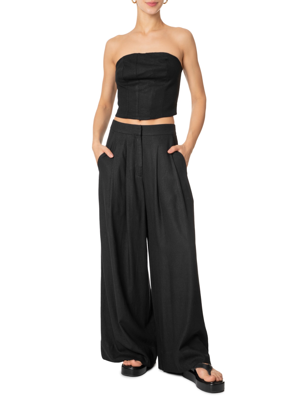 Blusa Feminina Corselet Pesponto Preto Farm