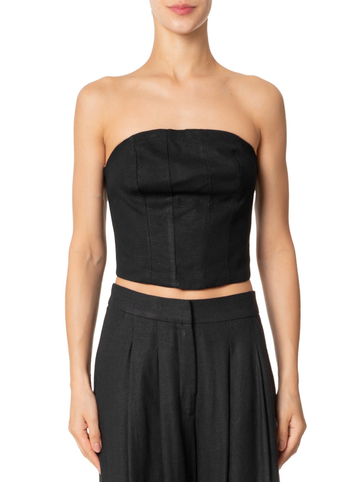 Blusa Feminina Corselet Pesponto Preto Farm