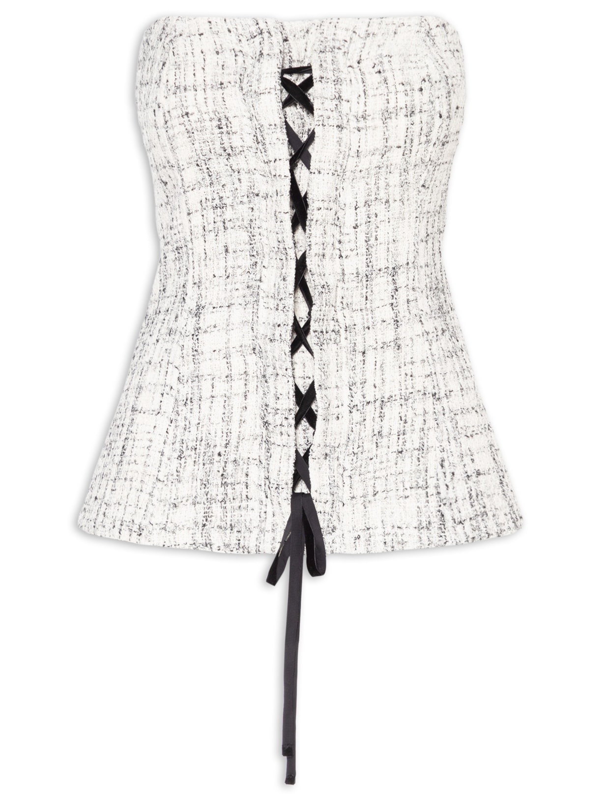 Blusa Feminina Corset Com Amarração Em Tweed Off White '2Essential
