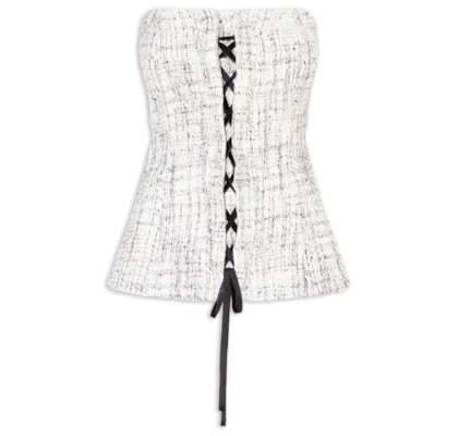 Blusa Feminina Corset Com Amarração Em Tweed - Off White