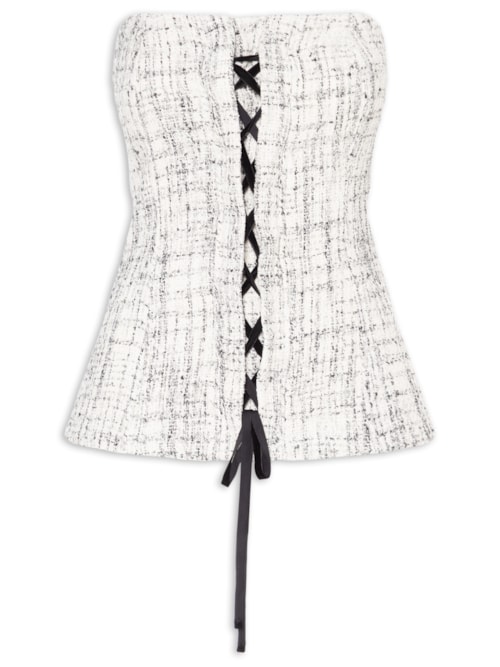 Blusa Feminina Corset Com Amarração Em Tweed - Off White