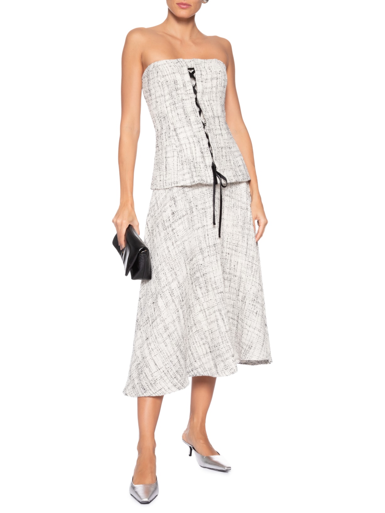 Blusa Feminina Corset Com Amarração Em Tweed Off White '2Essential