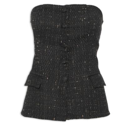 Blusa Feminina Corset Com Recorte Em Tweed - Preto