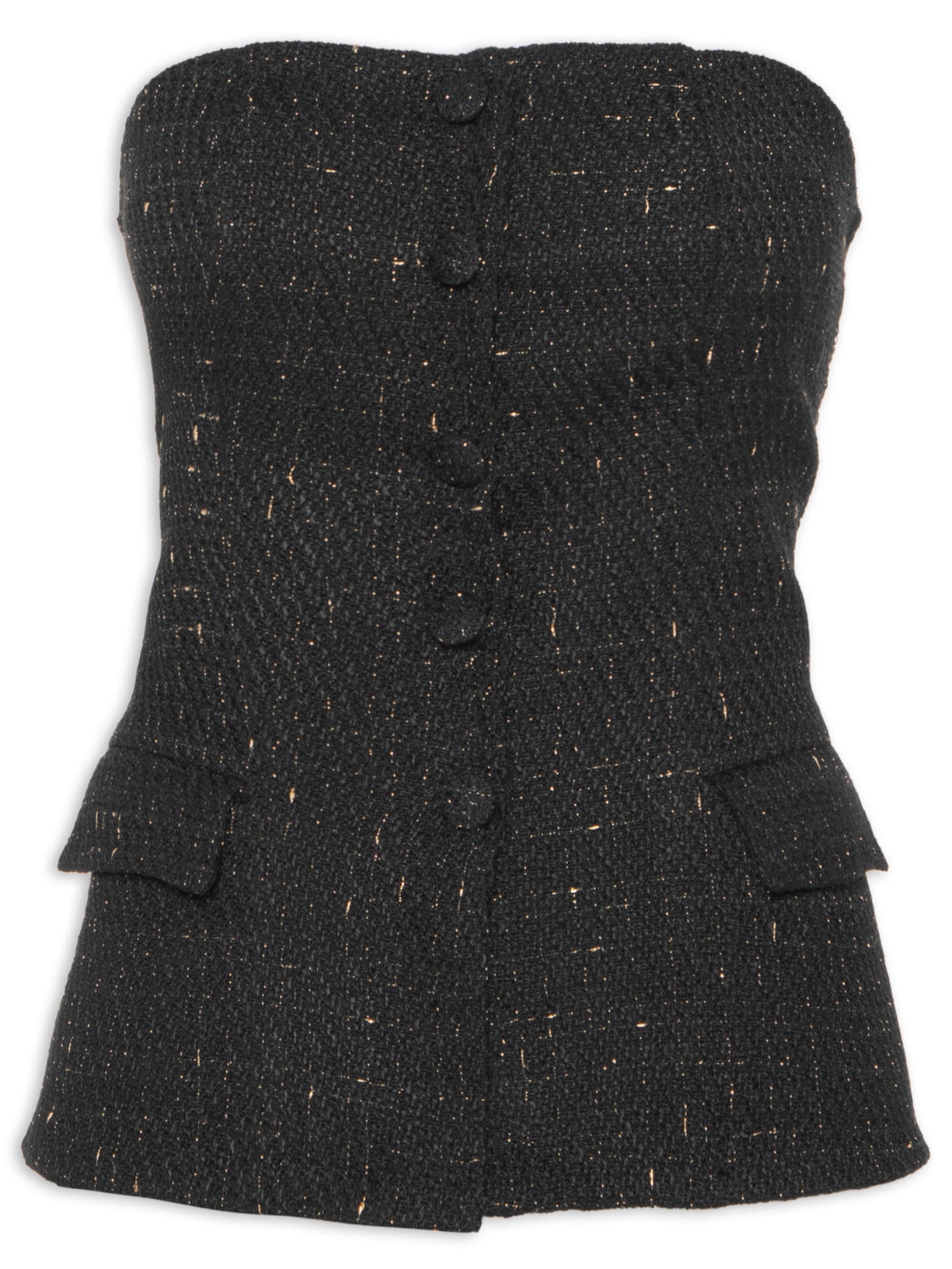 Blusa Feminina Corset Com Recorte Em Tweed - Preto