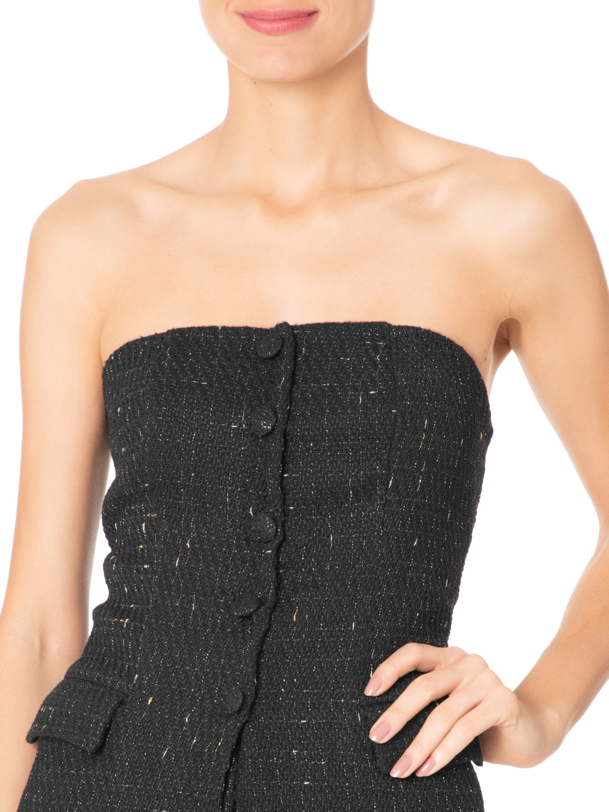 Blusa Feminina Corset Com Recorte Em Tweed Preto '2Essential