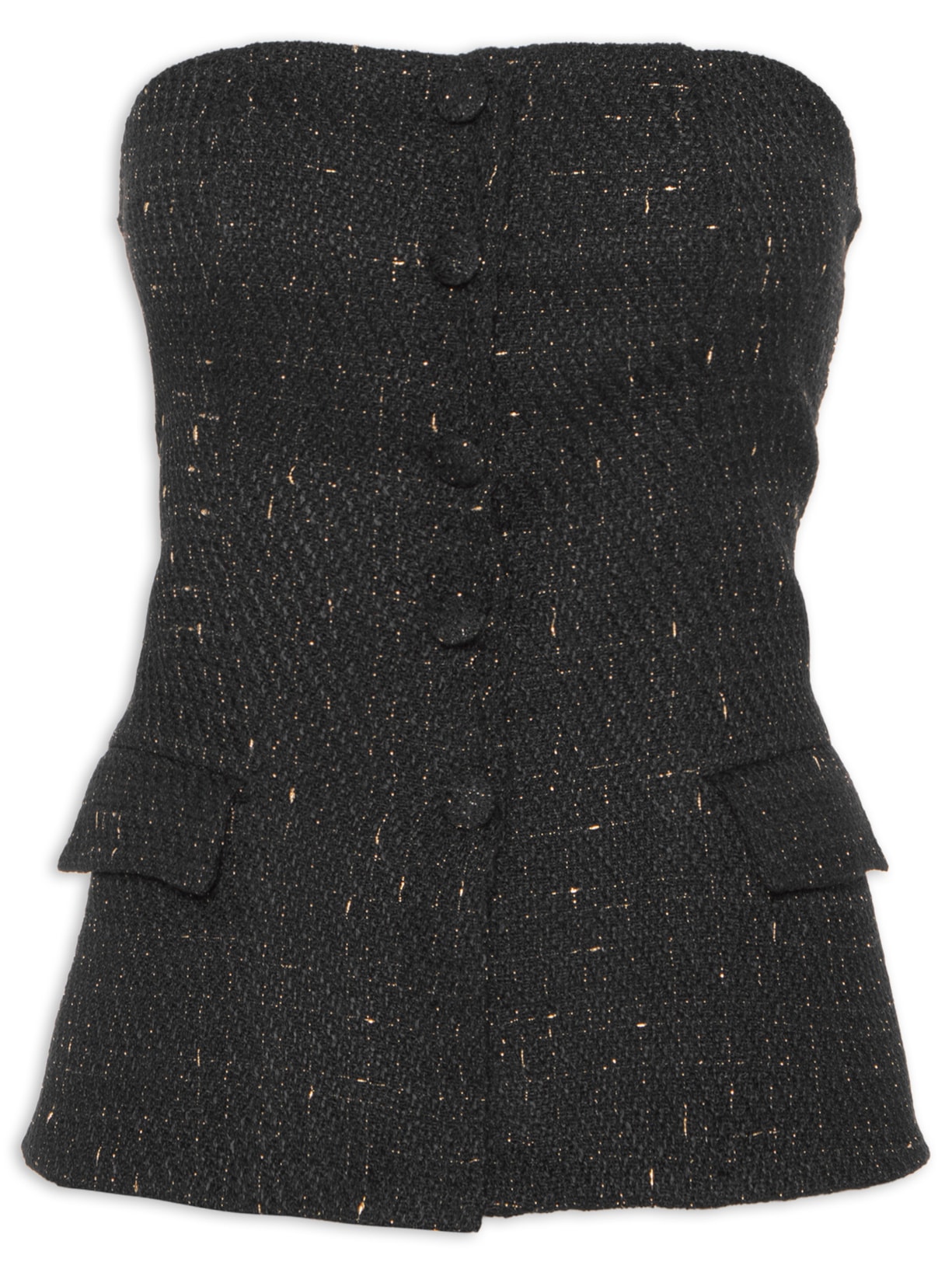 Blusa Feminina Corset Com Recorte Em Tweed - Preto