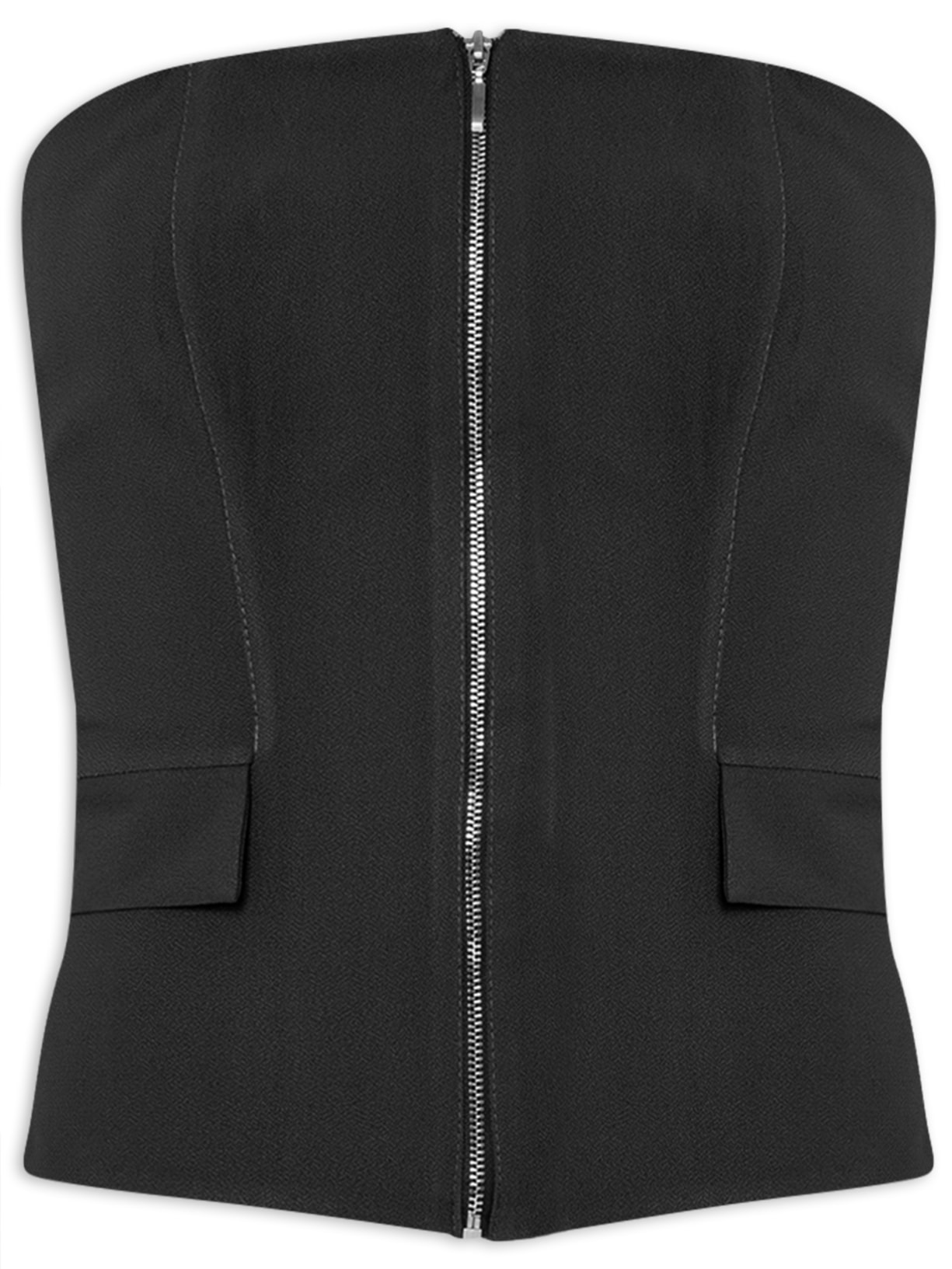 Blusa Feminina Corset Em Crepe Com Zíper Metal - Preto
