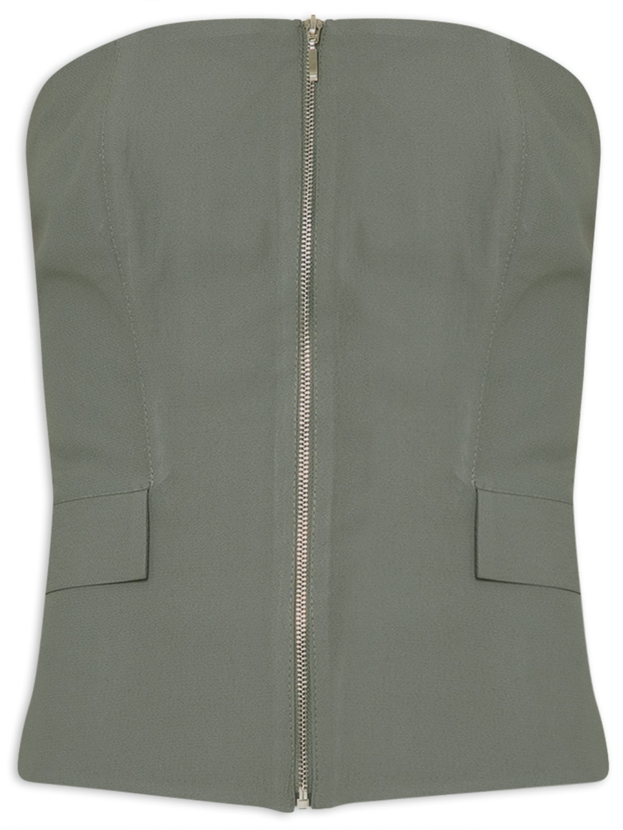 Blusa Feminina Corset Em Crepe Com Zíper Metal - Verde