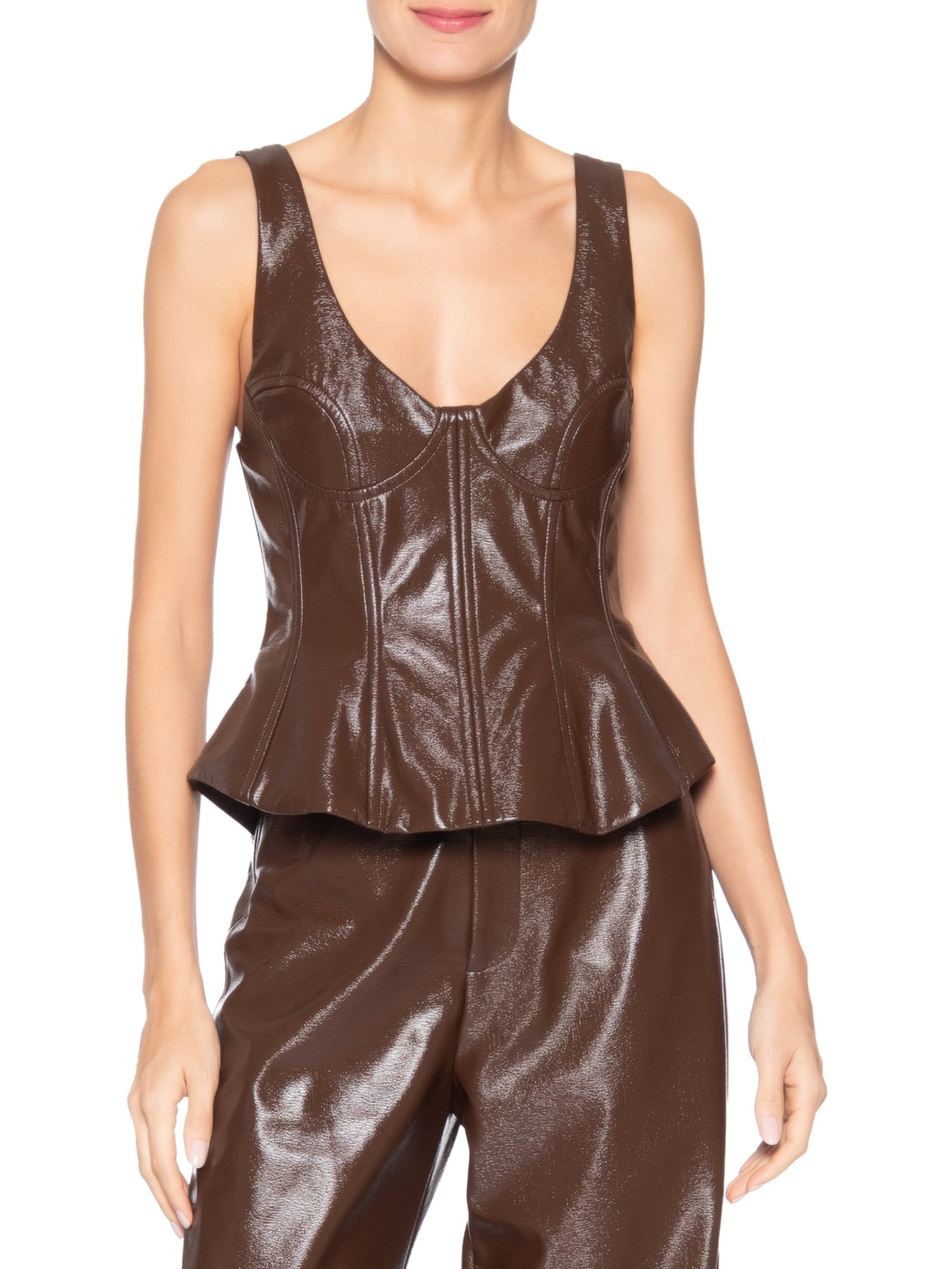 Blusa Feminina Corset Latex Wood Marrom Paula Raia