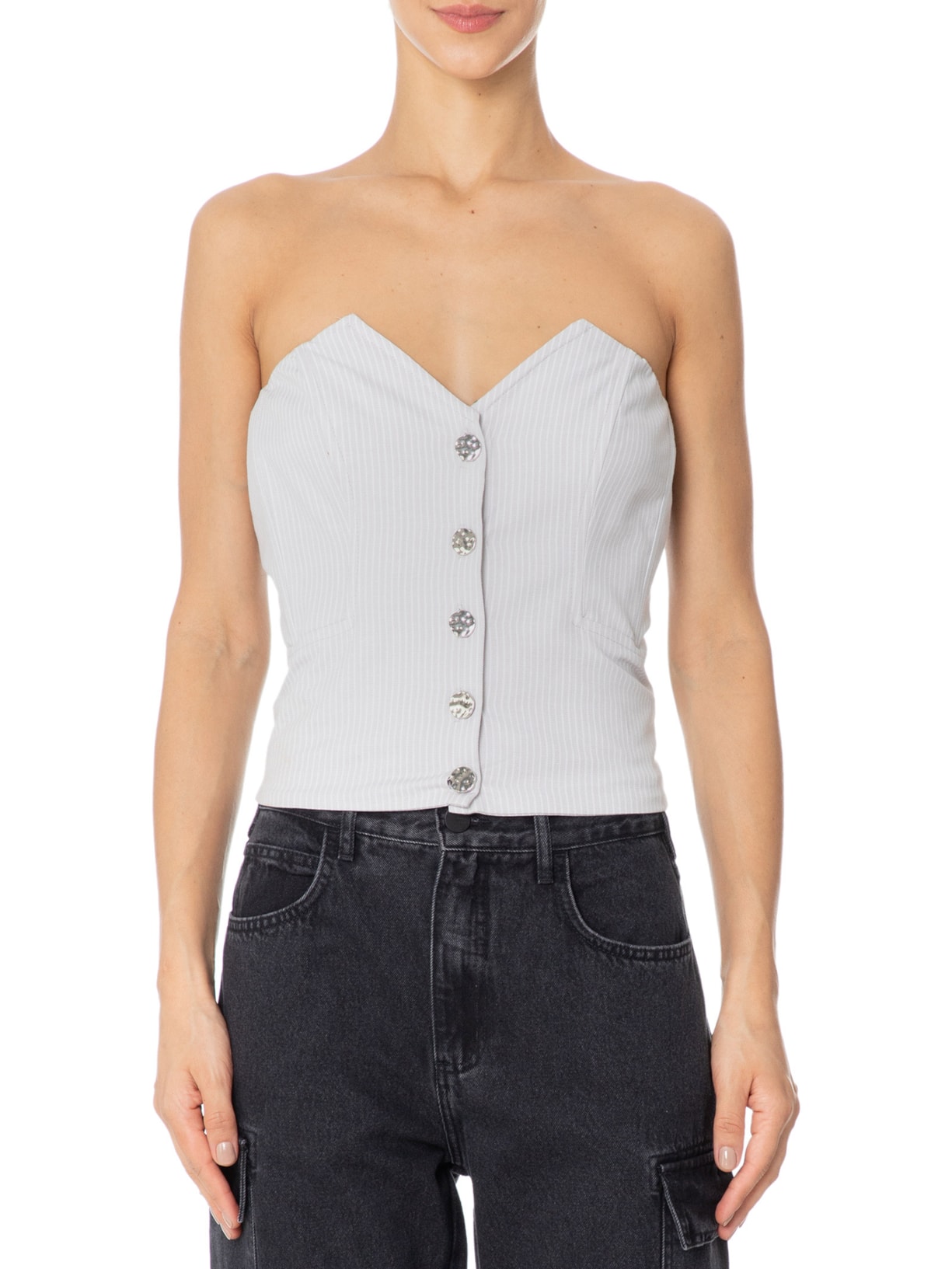 Blusa Feminina Corset Tomara Que Caia Cinza Market 33