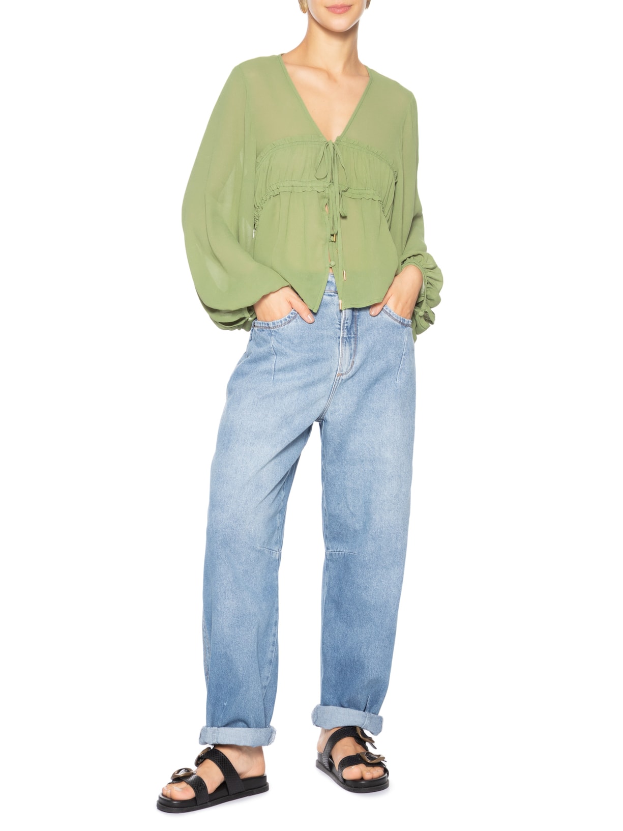 Blusa Feminina Crepe Busto Drapeado Verde Dress To