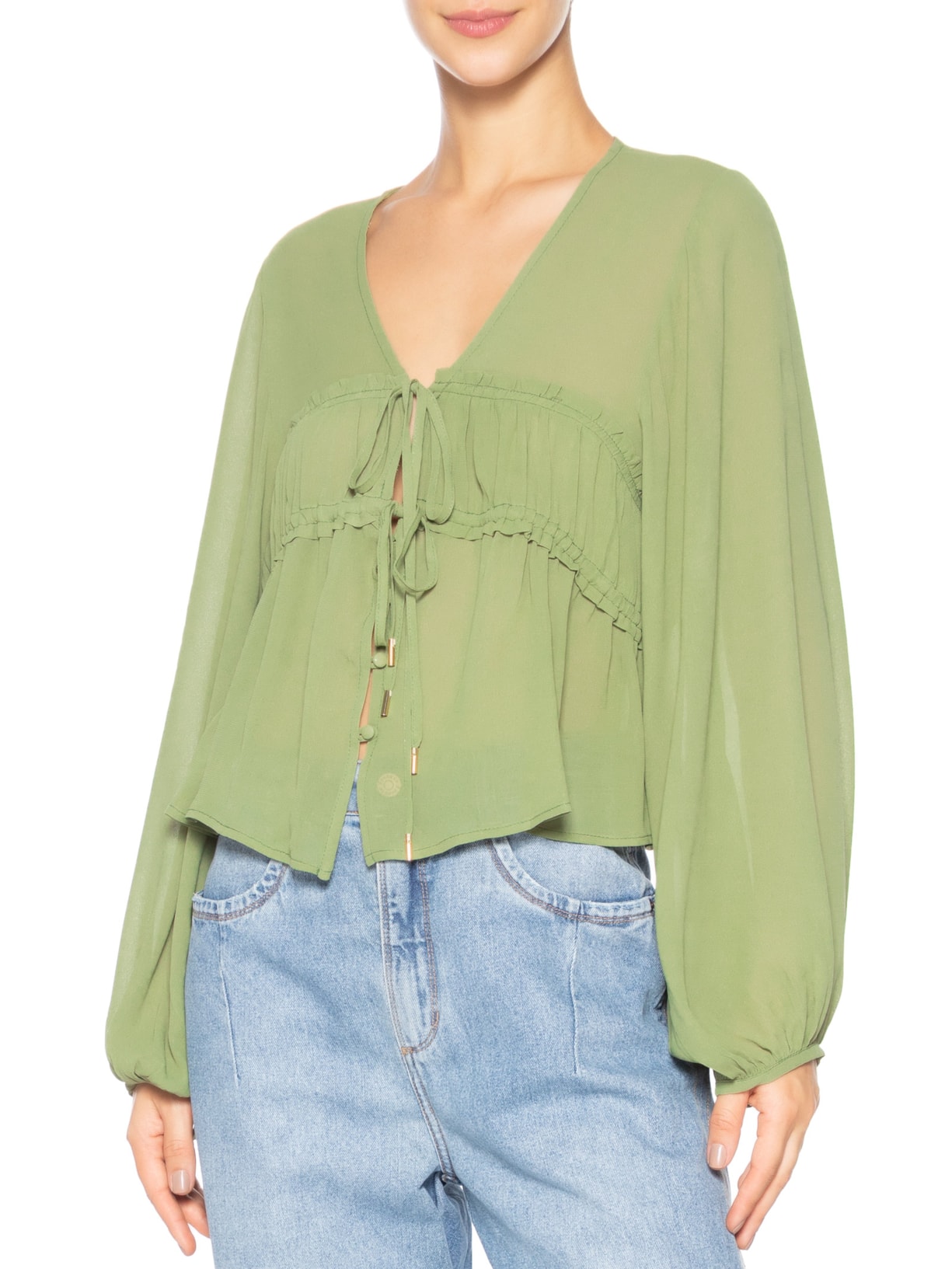 Blusa Feminina Crepe Busto Drapeado Verde Dress To